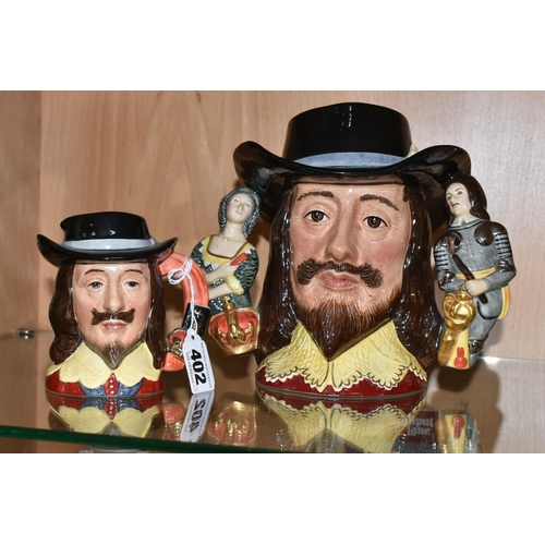 402 - TWO ROYAL DOULTON LIMITED EDITION CHARACTER JUGS OF KING CHARLES I, comprising large D6917, no.1114/... 