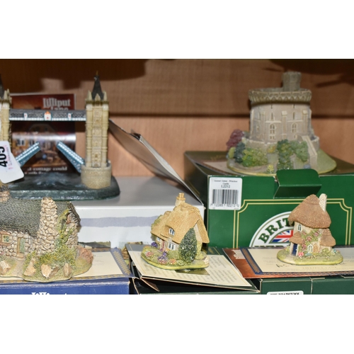 405 - A COLLECTION OF TWENTY TWO LILLIPUT LANE SCULPTURES, comprising Britain's Heritage Tower Bridge L221... 