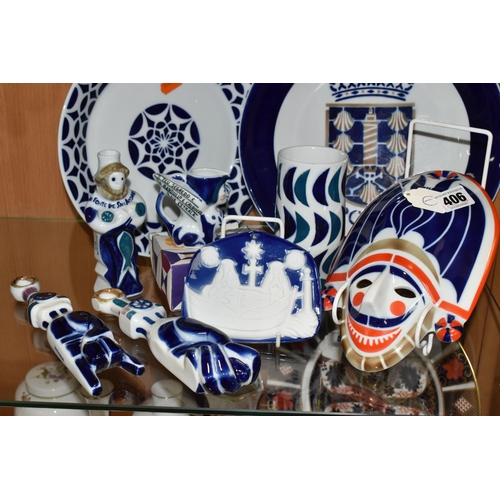 406 - A GROUP OF SARGADELOS POTTERY, comprising a wall mask, two cabinet plates, a beaker, three wall plaq... 