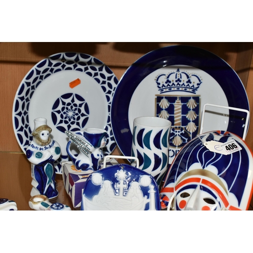 406 - A GROUP OF SARGADELOS POTTERY, comprising a wall mask, two cabinet plates, a beaker, three wall plaq... 