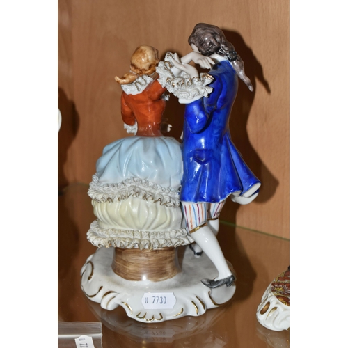 408 - A GROUP OF TWO DRESDEN PORCELAIN FIGURINES AND ONE OTHER, comprising a pair of Kunst -Dresden Art Ba... 
