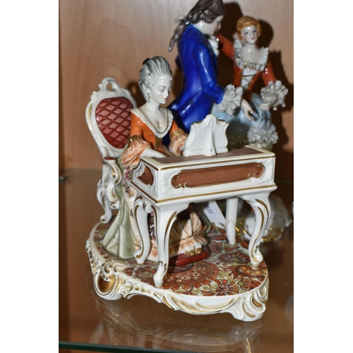 408 - A GROUP OF TWO DRESDEN PORCELAIN FIGURINES AND ONE OTHER, comprising a pair of Kunst -Dresden Art Ba... 