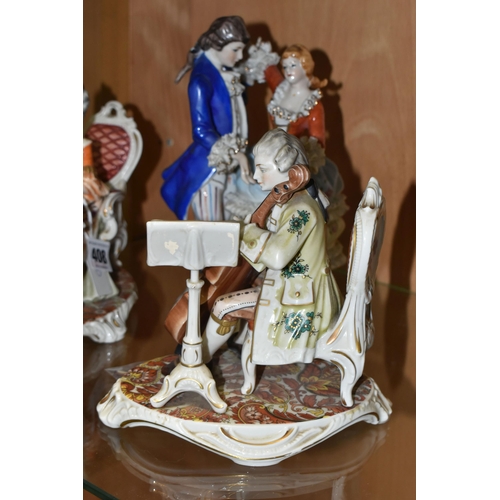408 - A GROUP OF TWO DRESDEN PORCELAIN FIGURINES AND ONE OTHER, comprising a pair of Kunst -Dresden Art Ba... 