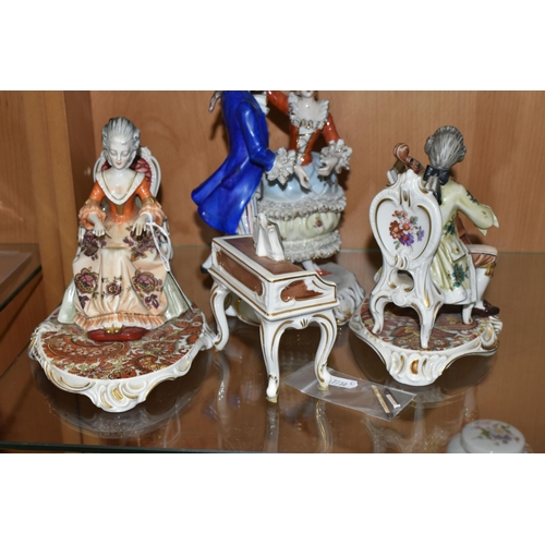 408 - A GROUP OF TWO DRESDEN PORCELAIN FIGURINES AND ONE OTHER, comprising a pair of Kunst -Dresden Art Ba... 