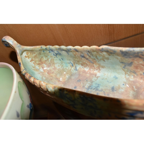 410 - A  GROUP OF CLARICE CLIFF AND SHORTER & SONS POTTERY, comprising a 'Clouds' design bowl, pink and gr... 