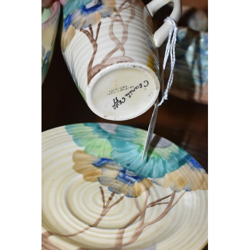 410 - A  GROUP OF CLARICE CLIFF AND SHORTER & SONS POTTERY, comprising a 'Clouds' design bowl, pink and gr... 