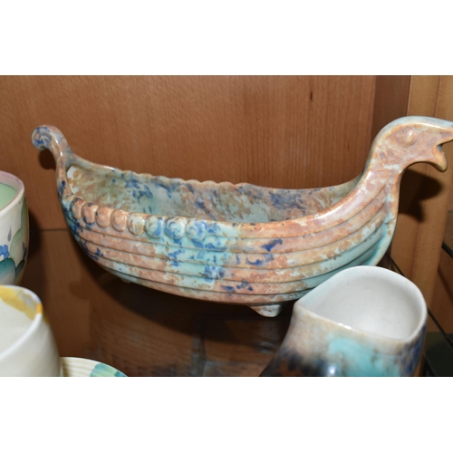 410 - A  GROUP OF CLARICE CLIFF AND SHORTER & SONS POTTERY, comprising a 'Clouds' design bowl, pink and gr... 