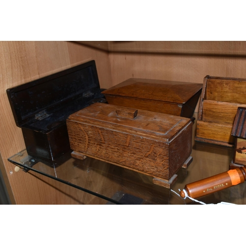 412 - A COLLECTION OF TREEN, comprising two darning mushrooms, a needle case (missing lid and split), an o... 