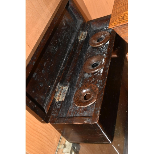 412 - A COLLECTION OF TREEN, comprising two darning mushrooms, a needle case (missing lid and split), an o... 