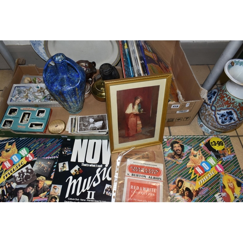 419 - TWO BOXES OF LP RECORDS AND SUNDRIES, to include Now That's What I Call Music L.Ps comprising Now 2,... 