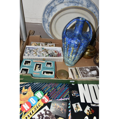 419 - TWO BOXES OF LP RECORDS AND SUNDRIES, to include Now That's What I Call Music L.Ps comprising Now 2,... 