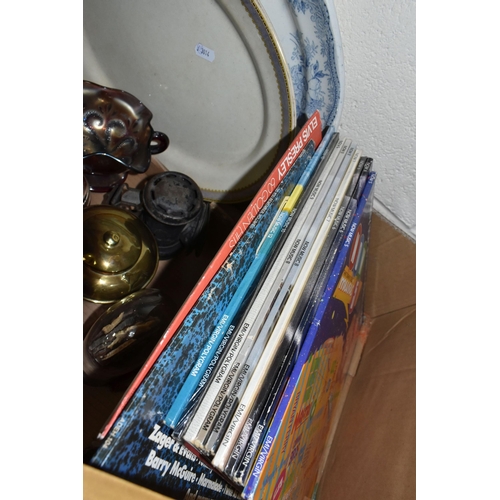 419 - TWO BOXES OF LP RECORDS AND SUNDRIES, to include Now That's What I Call Music L.Ps comprising Now 2,... 