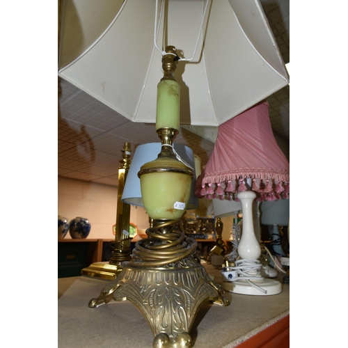 421 - A QUANTITY OF TABLE LAMPS, twenty two table lamps in different styles, to include a small gilt figur... 