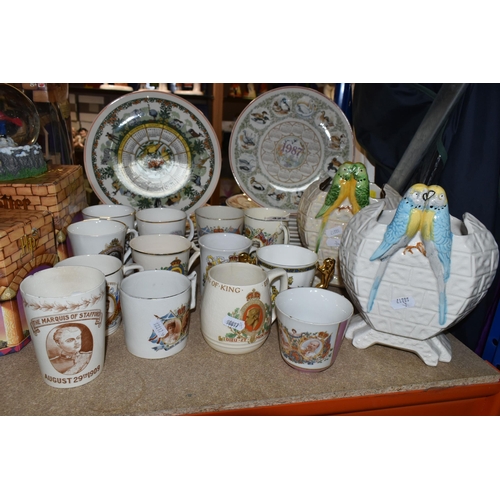 422 - A GROUP OF CERAMICS, to include two Price Kensington budgerigar vases, an S Fielding & Co beaker pri... 