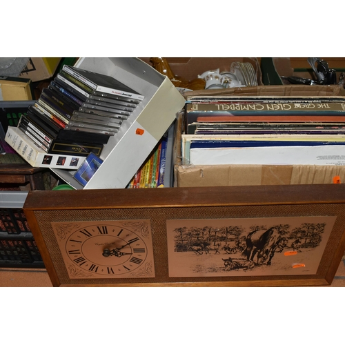 430 - SIX BOXES AND LOOSE CERAMICS, GLASS, RECORDS, BOOKS AND SUNDRY ITEMS, to include over thirty LPs and... 