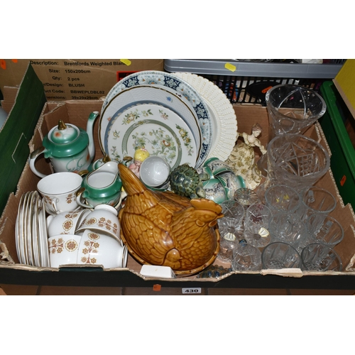430 - SIX BOXES AND LOOSE CERAMICS, GLASS, RECORDS, BOOKS AND SUNDRY ITEMS, to include over thirty LPs and... 