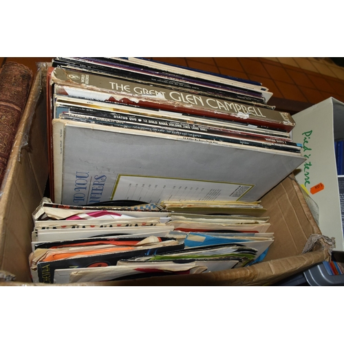 430 - SIX BOXES AND LOOSE CERAMICS, GLASS, RECORDS, BOOKS AND SUNDRY ITEMS, to include over thirty LPs and... 