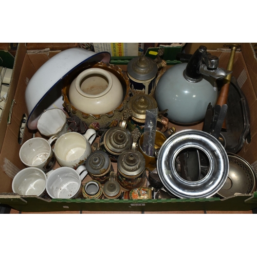 431 - FOUR BOXES AND LOOSE BOOKS, CERAMICS AND SUNDRY ITEMS, to include sixteen antiquarian and vintage bo... 