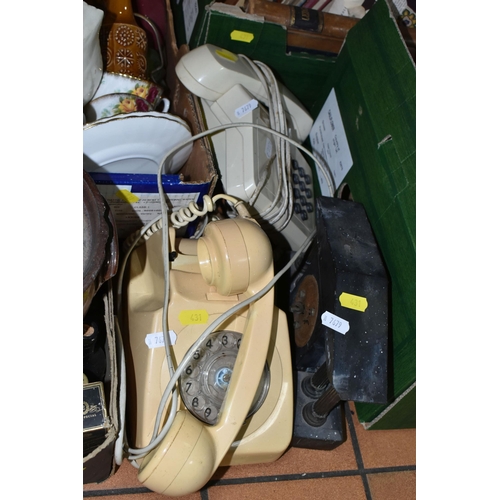 431 - FOUR BOXES AND LOOSE BOOKS, CERAMICS AND SUNDRY ITEMS, to include sixteen antiquarian and vintage bo... 