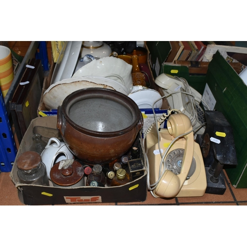 431 - FOUR BOXES AND LOOSE BOOKS, CERAMICS AND SUNDRY ITEMS, to include sixteen antiquarian and vintage bo... 