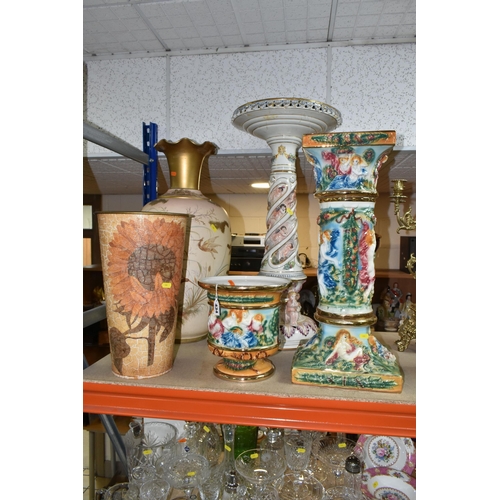 434 - LARGE PLANT STANDS AND VASES ETC, to include a Capodimonte plant stand with some restoration, approx... 