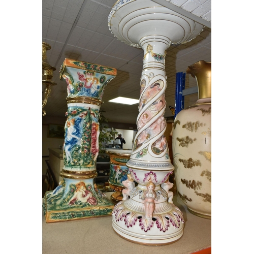 434 - LARGE PLANT STANDS AND VASES ETC, to include a Capodimonte plant stand with some restoration, approx... 