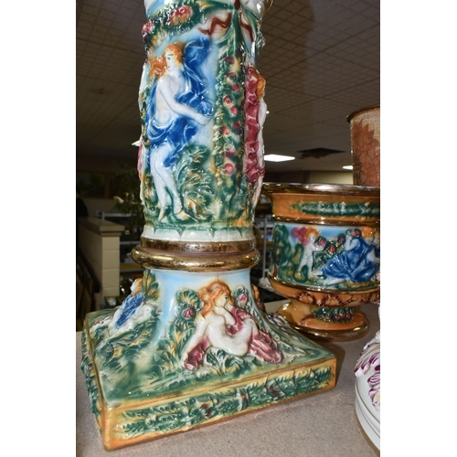 434 - LARGE PLANT STANDS AND VASES ETC, to include a Capodimonte plant stand with some restoration, approx... 