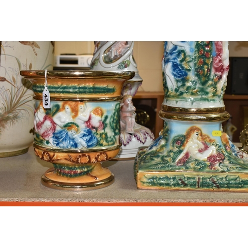 434 - LARGE PLANT STANDS AND VASES ETC, to include a Capodimonte plant stand with some restoration, approx... 