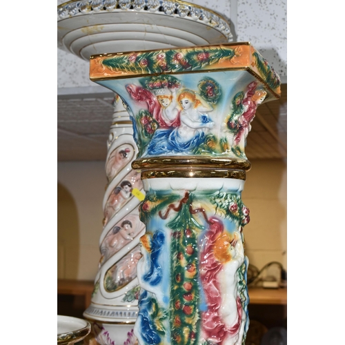 434 - LARGE PLANT STANDS AND VASES ETC, to include a Capodimonte plant stand with some restoration, approx... 