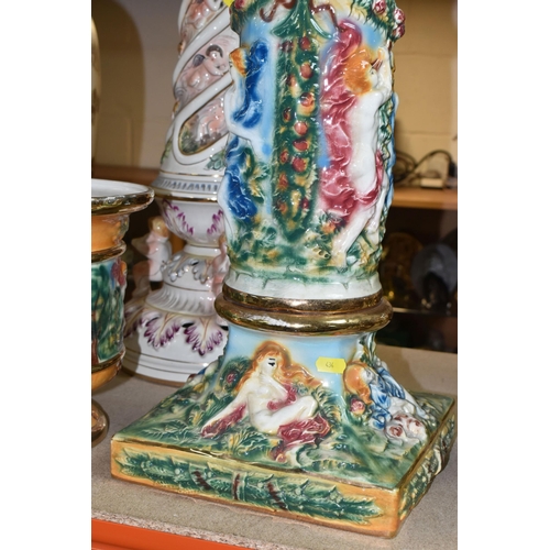 434 - LARGE PLANT STANDS AND VASES ETC, to include a Capodimonte plant stand with some restoration, approx... 