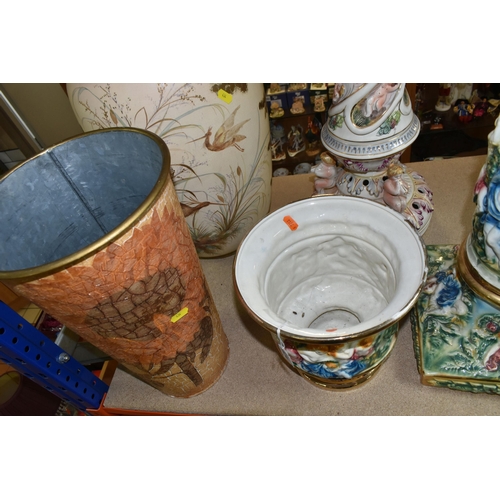 434 - LARGE PLANT STANDS AND VASES ETC, to include a Capodimonte plant stand with some restoration, approx... 