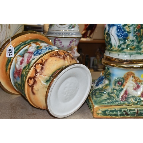 434 - LARGE PLANT STANDS AND VASES ETC, to include a Capodimonte plant stand with some restoration, approx... 