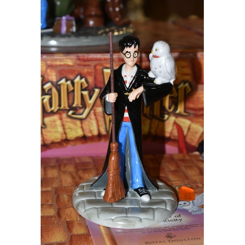 435 - FIVE BOXED ROYAL DOULTON HARRY POTTER SCULPTURES, comprising Harry Casts A Magical Spell HPFIG2, Wiz... 