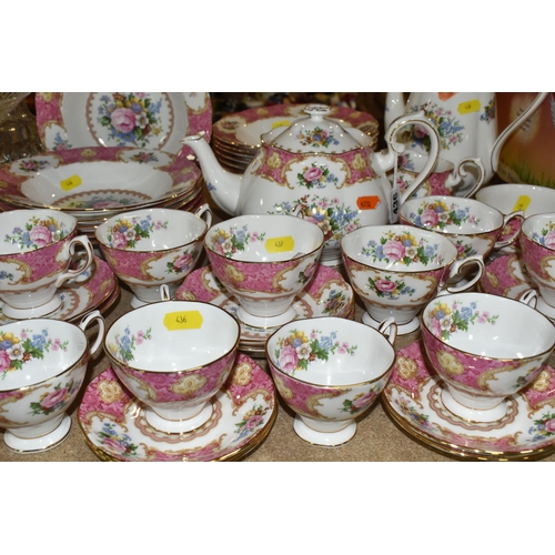 436 - A ROYAL ALBERT 'LADY CARLYLE' SIX PLACE PART DINNER SERVICE, comprising tea cups and saucers, coffee... 