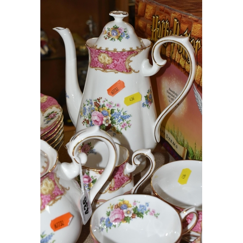 436 - A ROYAL ALBERT 'LADY CARLYLE' SIX PLACE PART DINNER SERVICE, comprising tea cups and saucers, coffee... 