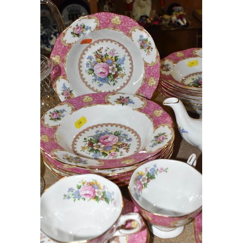 436 - A ROYAL ALBERT 'LADY CARLYLE' SIX PLACE PART DINNER SERVICE, comprising tea cups and saucers, coffee... 