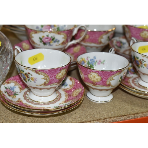 436 - A ROYAL ALBERT 'LADY CARLYLE' SIX PLACE PART DINNER SERVICE, comprising tea cups and saucers, coffee... 