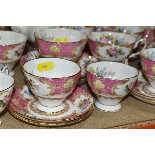 436 - A ROYAL ALBERT 'LADY CARLYLE' SIX PLACE PART DINNER SERVICE, comprising tea cups and saucers, coffee... 