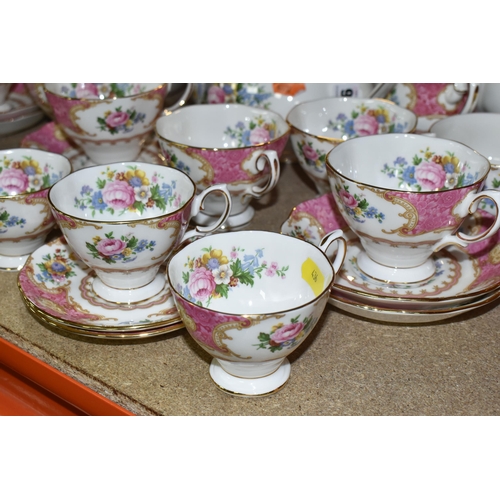 436 - A ROYAL ALBERT 'LADY CARLYLE' SIX PLACE PART DINNER SERVICE, comprising tea cups and saucers, coffee... 