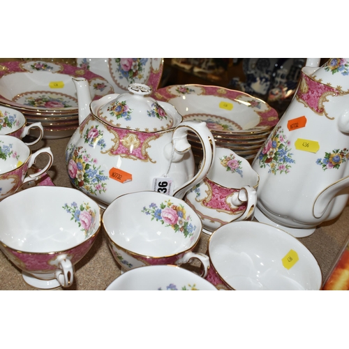 436 - A ROYAL ALBERT 'LADY CARLYLE' SIX PLACE PART DINNER SERVICE, comprising tea cups and saucers, coffee... 