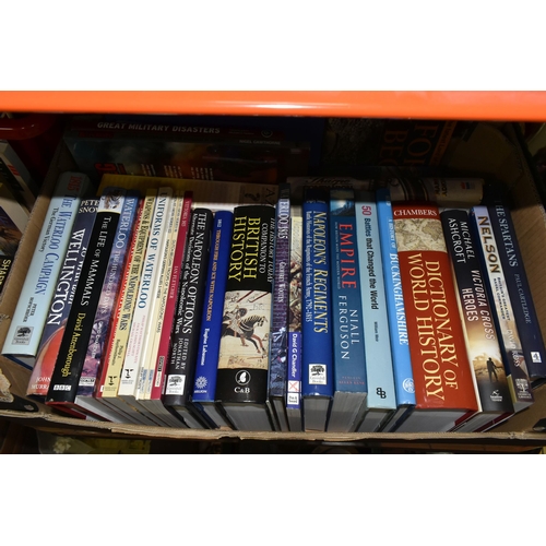 438 - FIVE BOXES OF BOOKS & MAGAZINES containing over 100 miscellaneous titles in hardback and paperback f... 