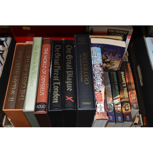 438 - FIVE BOXES OF BOOKS & MAGAZINES containing over 100 miscellaneous titles in hardback and paperback f... 