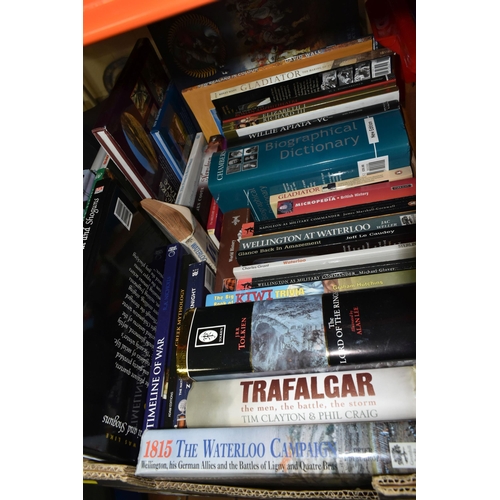 438 - FIVE BOXES OF BOOKS & MAGAZINES containing over 100 miscellaneous titles in hardback and paperback f... 