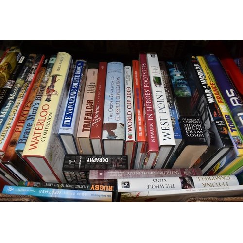 438 - FIVE BOXES OF BOOKS & MAGAZINES containing over 100 miscellaneous titles in hardback and paperback f... 