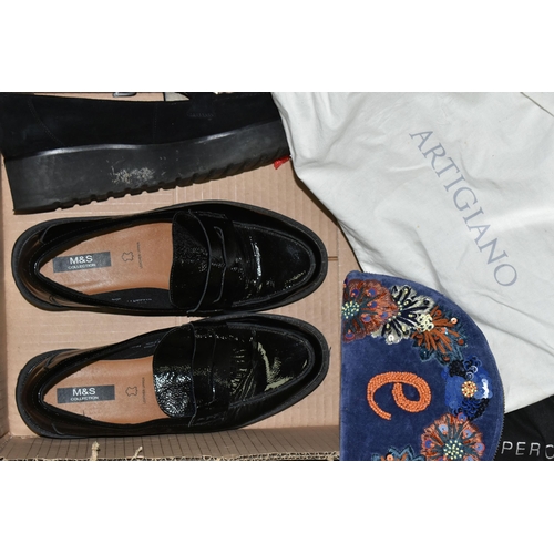 439 - LADIES' CLOTHING, ACCESSORIES ETC, comprising a Jaeger blue leather handbag, approximate size 32cm h... 