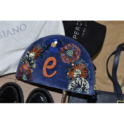439 - LADIES' CLOTHING, ACCESSORIES ETC, comprising a Jaeger blue leather handbag, approximate size 32cm h... 