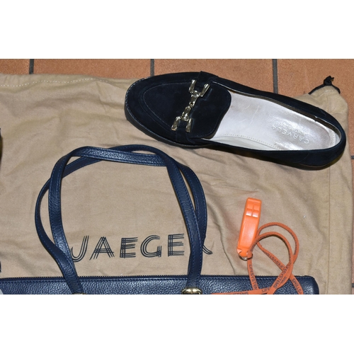439 - LADIES' CLOTHING, ACCESSORIES ETC, comprising a Jaeger blue leather handbag, approximate size 32cm h... 
