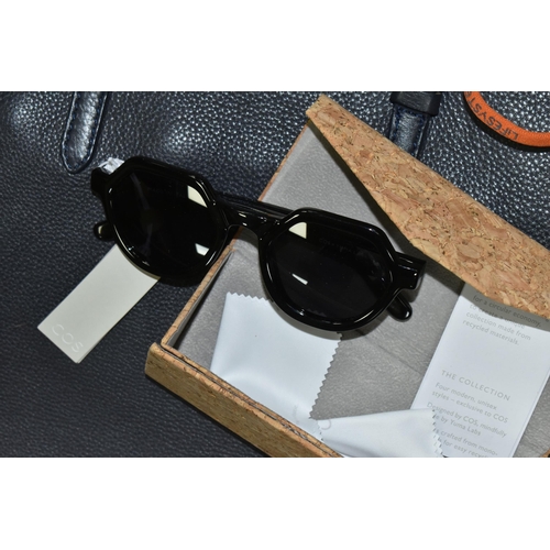 439 - LADIES' CLOTHING, ACCESSORIES ETC, comprising a Jaeger blue leather handbag, approximate size 32cm h... 