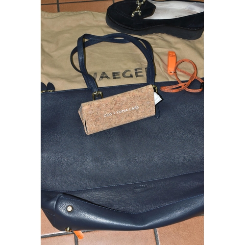 439 - LADIES' CLOTHING, ACCESSORIES ETC, comprising a Jaeger blue leather handbag, approximate size 32cm h... 