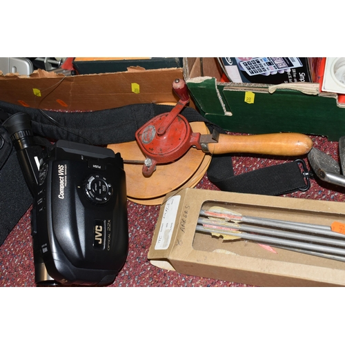 503 - THREE BOXES OF MISCELLANEOUS SUNDRIES, to include a stoneware jar and stoneware Mc Callum's Scots Wh... 